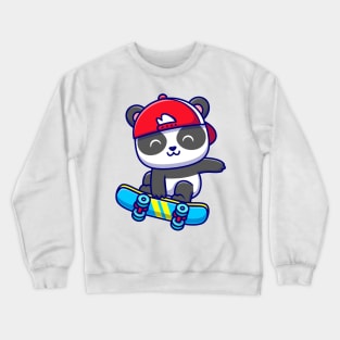 Cute Panda Playing Skateboard Cartoon Crewneck Sweatshirt